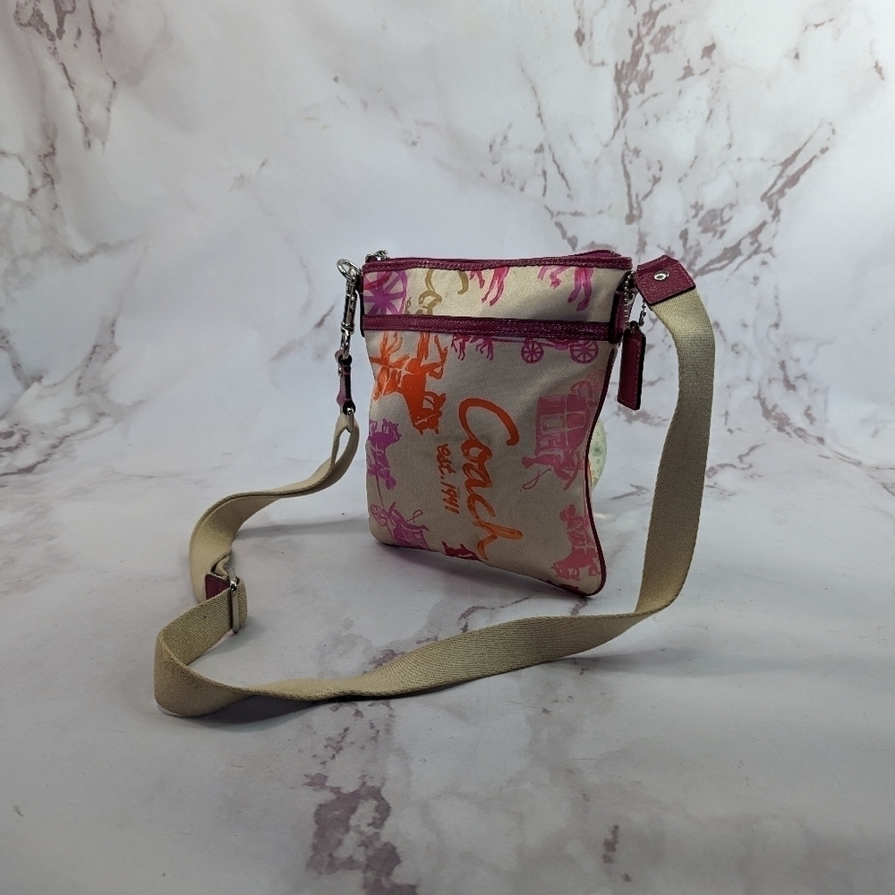 Coach Crossbody Bag Horse Carriage Logo Pink Orange Crayon Patent Y2K F43813 B2C - Picture 10 of 11